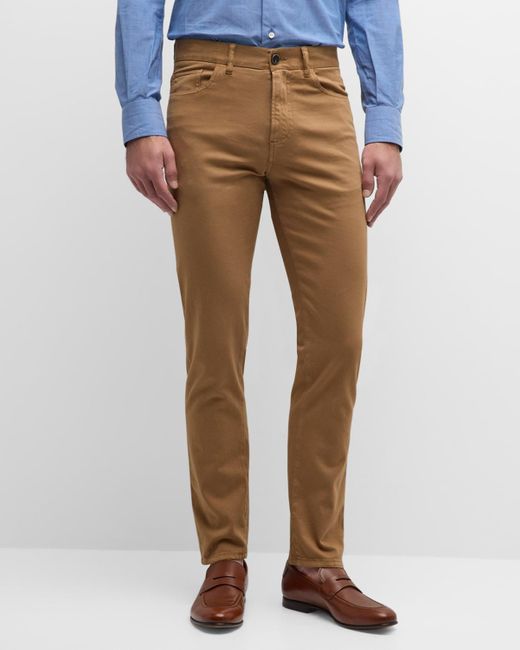 Isaia Multicolor Cashmere-Cotton Slim 5-Pocket Pants for men