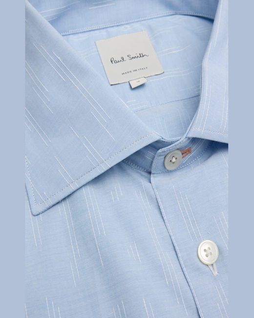 Paul Smith Blue Cotton Stitched Gradient Stripe Dress Shirt for men