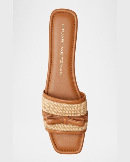 Stuart Weitzman White Felicity Bow Leather Flat Sandals