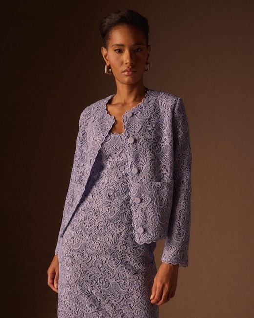 Etro Blue Lace Single-Breasted Crop Jacket