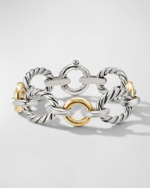 David Yurman Metallic Cable And Smooth Chain Link Bracelet With 18k Yellow Gold