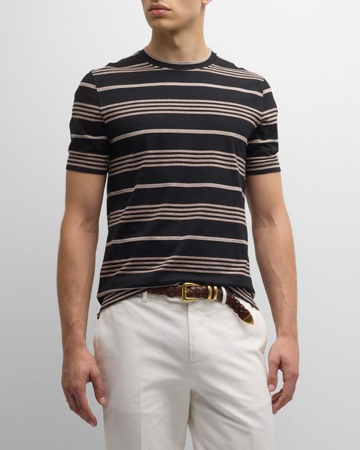 Brunello Cucinelli Black Cotton Stripe Crewneck T-shirt for men