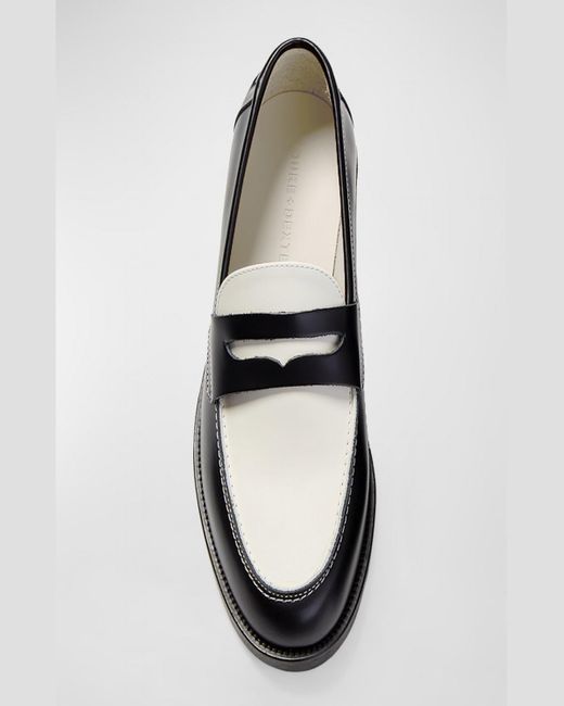 Duke & Dexter Black Wilde Bicolor Leather Penny Loafers for men