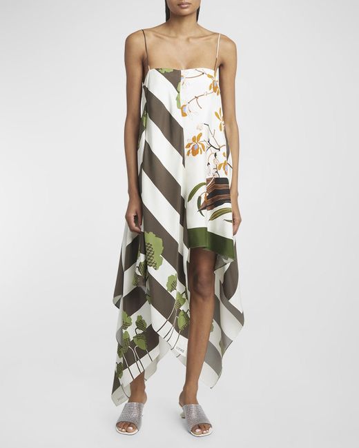 Loewe Multicolor X Paula Ibiza Asymmetric Multi-Print Slip Dress