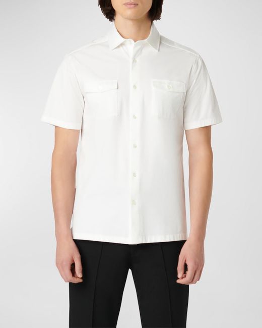 Bugatchi White Ooohcotton Short-sleeve Shirt With Chest Pockets for men