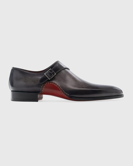 Magnanni Shoes Gray Carrera Single-Monk Leather Shoes for men