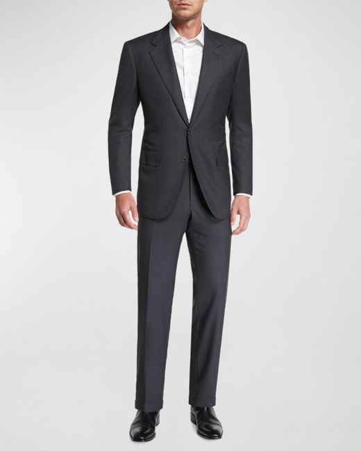 Stefano Ricci Black Two-piece Solid Wool Suit for men