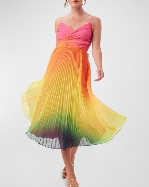 Trina Turk Yellow Natalie Ombre Wrap Sleeveless Midi Dress