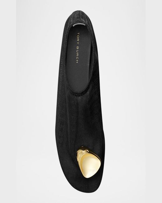 Tory Burch Black Patos Ornament Mesh Ballerina Flats