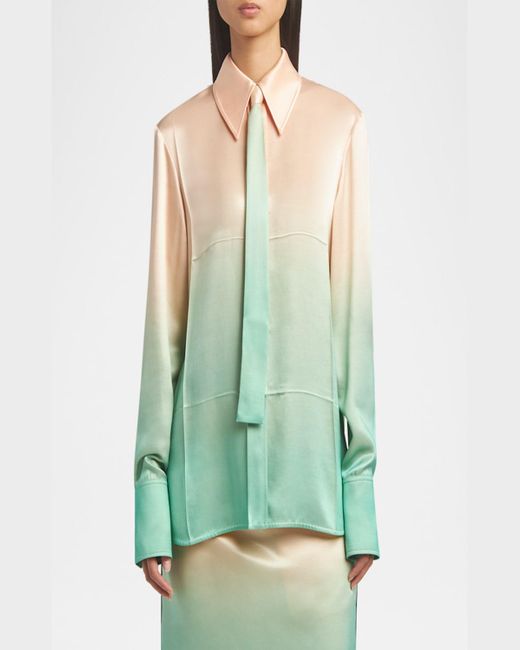 Jil Sander Green Ombre Satin Button-Down Shirt With Matching Tie