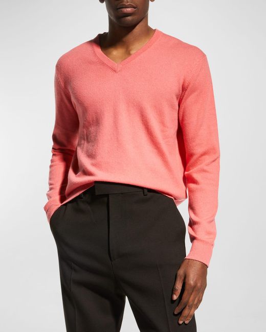 Neiman Marcus Red Wool-Cashmere Knit V-Neck Sweater for men