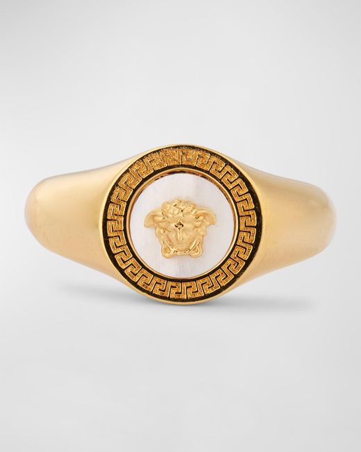 Versace Metallic Mother-Of-Pearl Medusa And Greca Ring