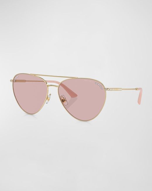 Jimmy Choo Pink Embellished Steel Aviator Sunglasses