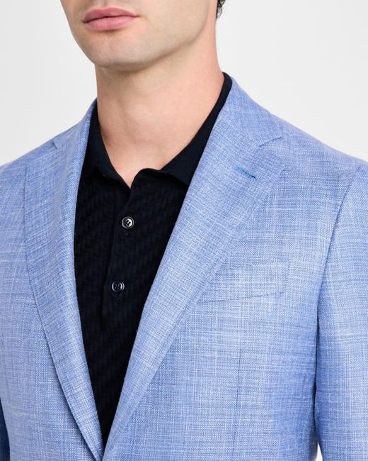 Canali Blue Apos;S Wool-Blend Hopsack Blazer for men