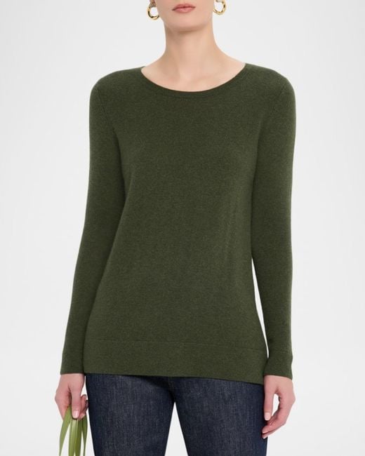 Neiman Marcus Green Cashmere Basic Crewneck Top
