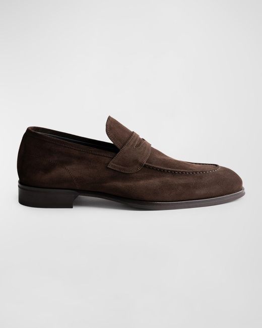 Di Bianco Brown Brera Suede Penny Loafers for men