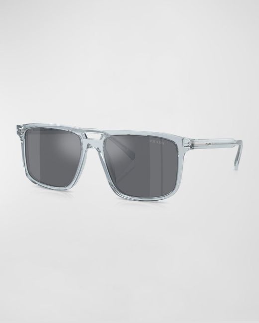Prada Gray Acetate And Plastic Square Sunglasses for men