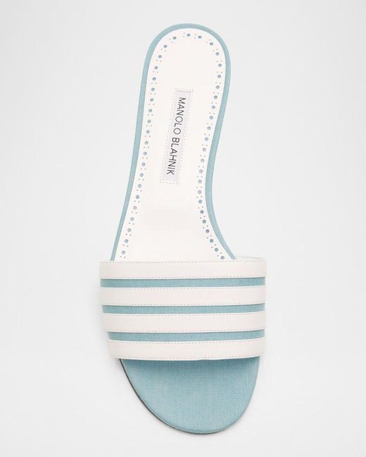 Manolo Blahnik Kenitra Striped Linen & Leather Sandals in White | Lyst