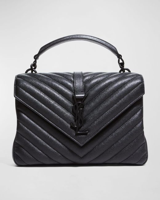 Saint Laurent Black Medium College Monogram Matelassé Leather Top Handle Bag