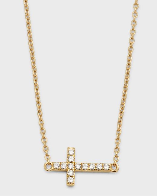Sydney Evan White Small Gold Pave Diamond Cross Necklace