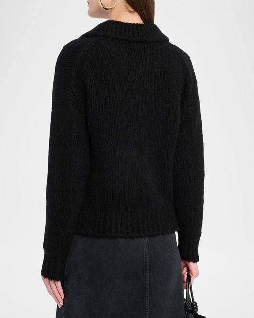 Sofiacashmere Black Collared Boucle-Knit Sweater