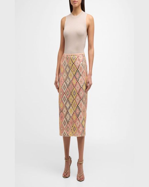 Le Superbe Natural Sundrop Sequined Midi Skirt