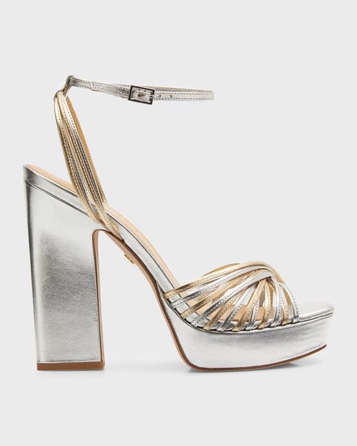 Veronica Beard Fletcher Metallic Ankle-strap Sandals in White | Lyst