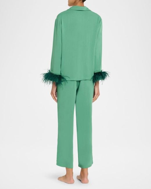 Sleeper Green Feather-Cuff Viscose Sleep Top