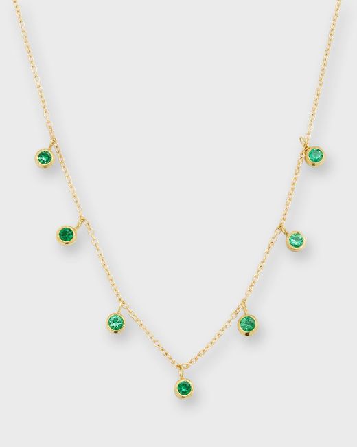 Jennifer Meyer Multicolor 18k Yellow Gold 7 Mini Bezel Dangle Necklace With Emeralds