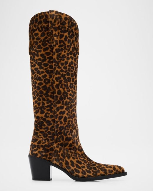 Stuart Weitzman Brown Felix Leopard-Printed Suede Western Boots