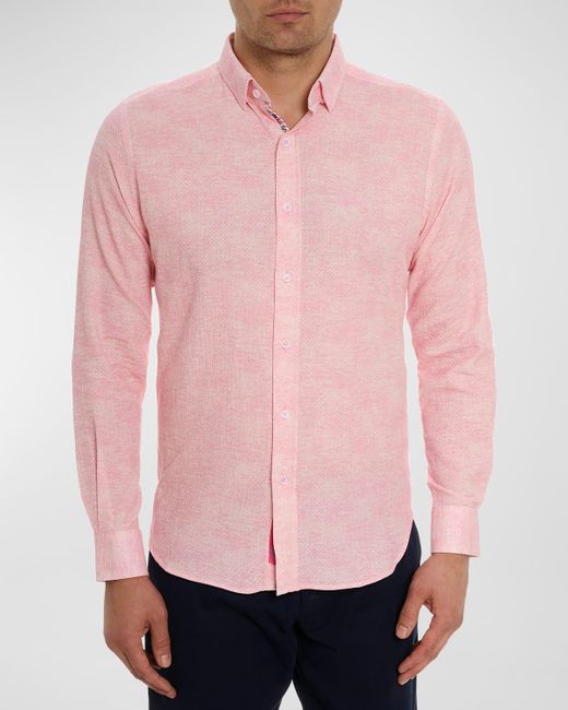 Robert Graham Pink Reid Textured Cotton Sport Shirt for men
