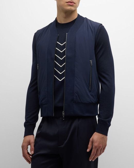 Emporio Armani Blue Solid Wool-Blend Zip Vest for men