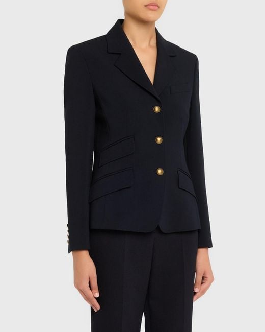 Max Mara Blue Single-Breasted Stretch Wool Jacket