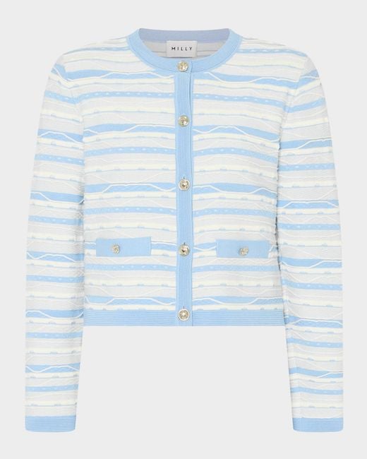 MILLY Blue Skye Striped Button-Front Cardigan