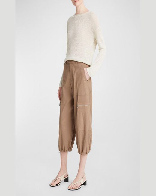 Vince Natural Cropped Linen-Blend Parachute Pants
