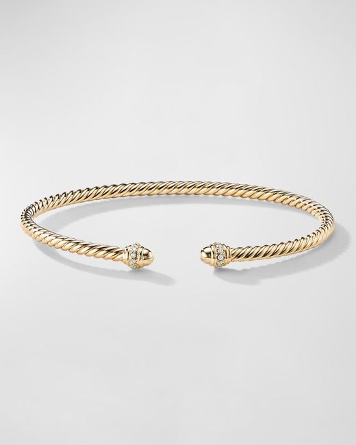 David Yurman White 18k Gold Petite Cablespira® Bracelet W/ Diamonds, Size M