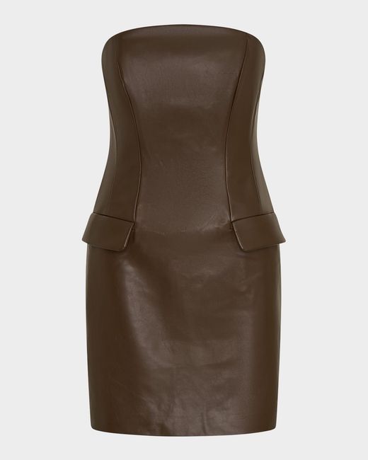 nicholas brown dress Rina Strapless Vegan Leather Mini in Enchanting Elegance Slate Blue SID-2390188 Size:40/RE Concealed back zip closure
