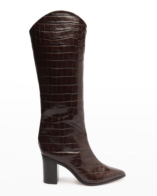 Schutz Analeah Crocembossed Kneehigh Boots in Brown Lyst