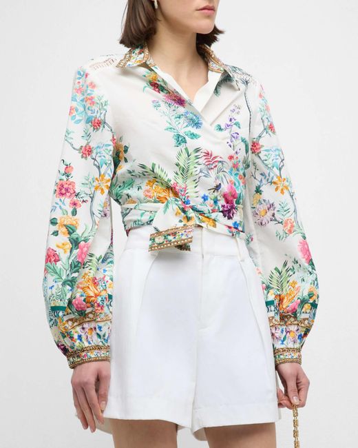 Camilla Gray Cropped Tie-front Organic Cotton Poplin Wrap Shirt