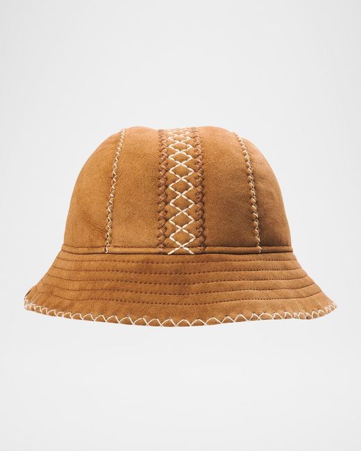 Ugg Brown Atherson Embroidered Shearling Hat