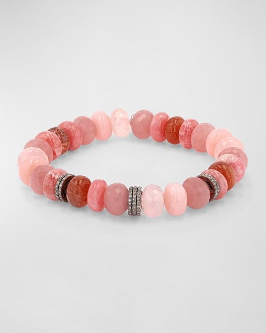 Sheryl Lowe Pink Diamond Rondelle And Quartz Bead Bracelet
