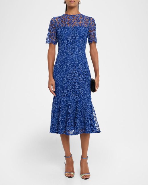 Shoshanna Poppi Floral Lace Flounce Mermaid Midi Dress in Blue | Lyst Shoshanna Poppi Floral Lace Flounce Mermaid Midi Dress in Blue | Lyst
