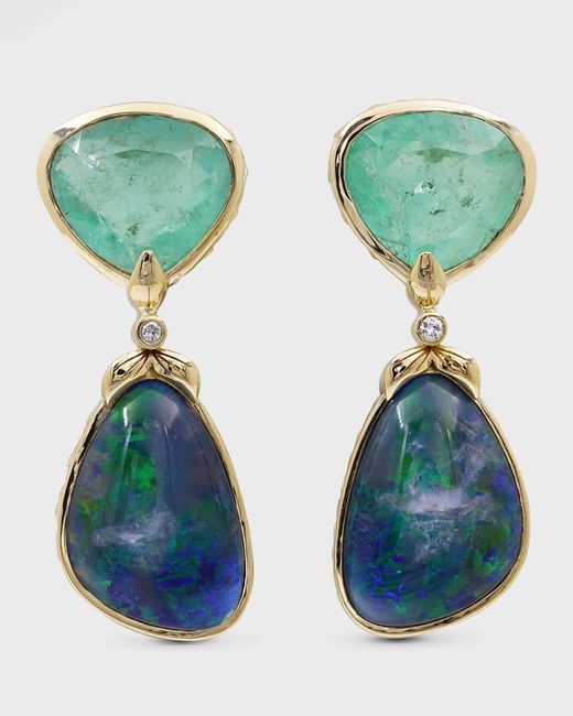 Stephen Dweck Green Columbian Emerald, Australian Opal, And Diamond Earrings