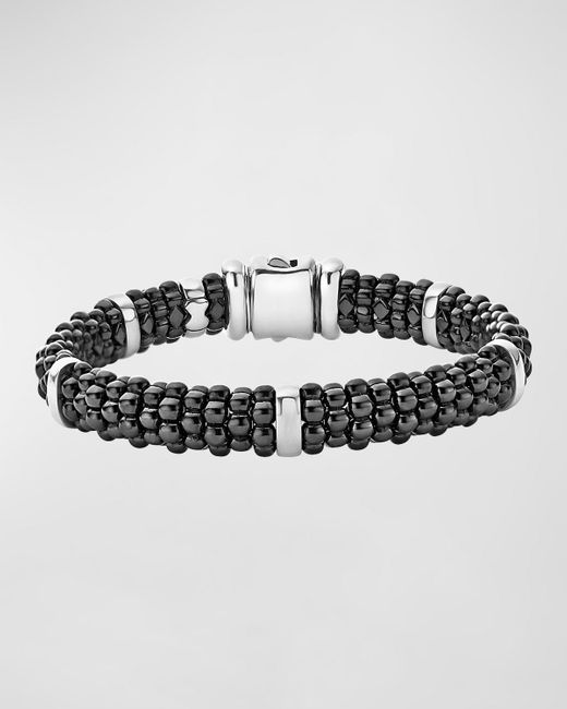 Lagos Metallic 9mm Black Caviar Ceramic Rope Bracelet, Size Medium