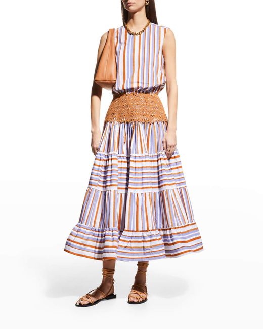 Silvia Tcherassi Cremona Striped Tiered Ruffle Midi Dress In White Lyst