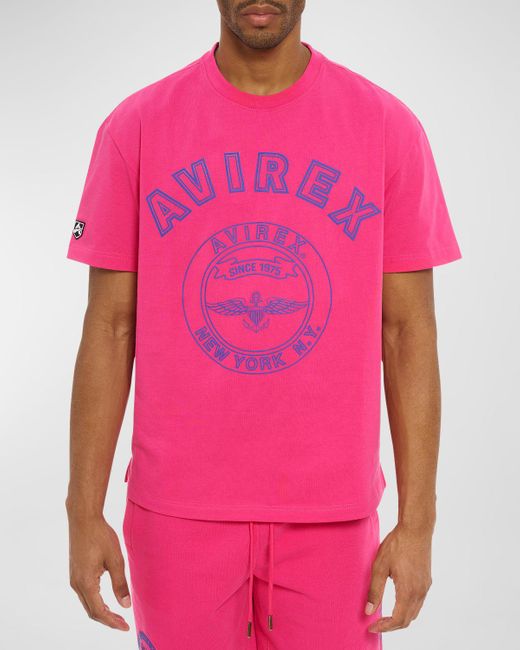 Avirex Pink Stadium Logo-Print Crewneck T-Shirt for men