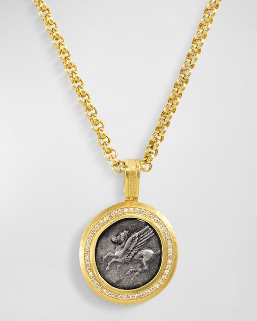 Jorge Adeler Metallic 18K Pegasus Coin And Diamond Pendant for men