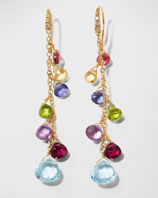 Marco Bicego White 18k Yellow Gold Paradise Long Drop Earrings With Mixed Gems