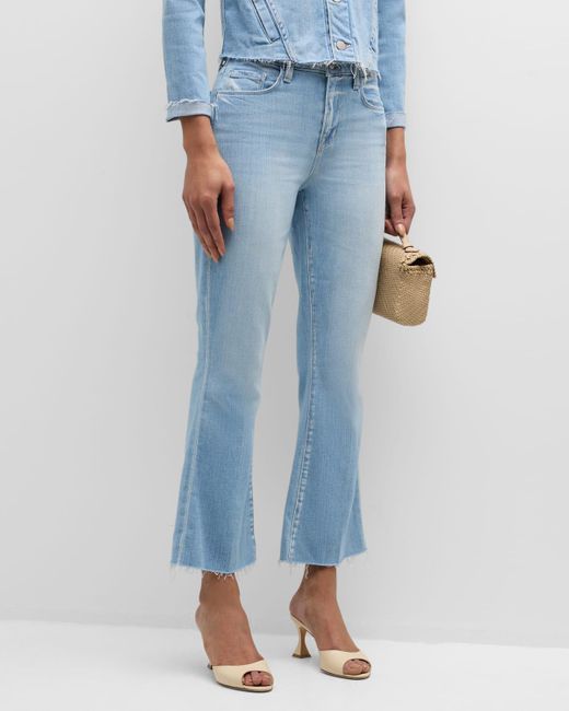L'Agence Blue Kendra High-Rise Crop Flare Jeans With Raw Hem