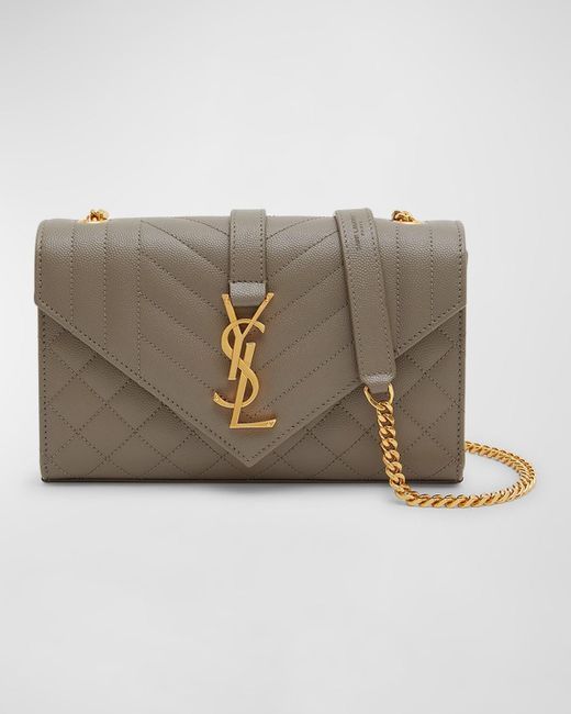 Saint Laurent Natural Envelope Triquilt Small Ysl Shoulder Bag In Grained Leather